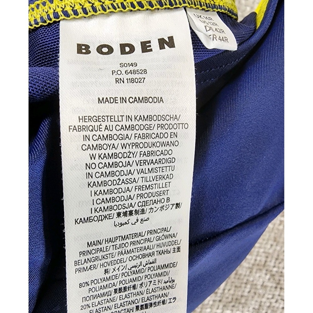 Boden Kefalonia Halterneck Swimsuit Navy Yellow Womens 12R Colourblock One Piece - Picture 12 of 12